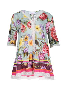 PAROSH经典印花图案短袖雪纺衫女士春夏XY特卖