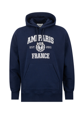 AMI Alexandre Mattiussi男女同款logo印花抽绳连帽衫男女XY促销