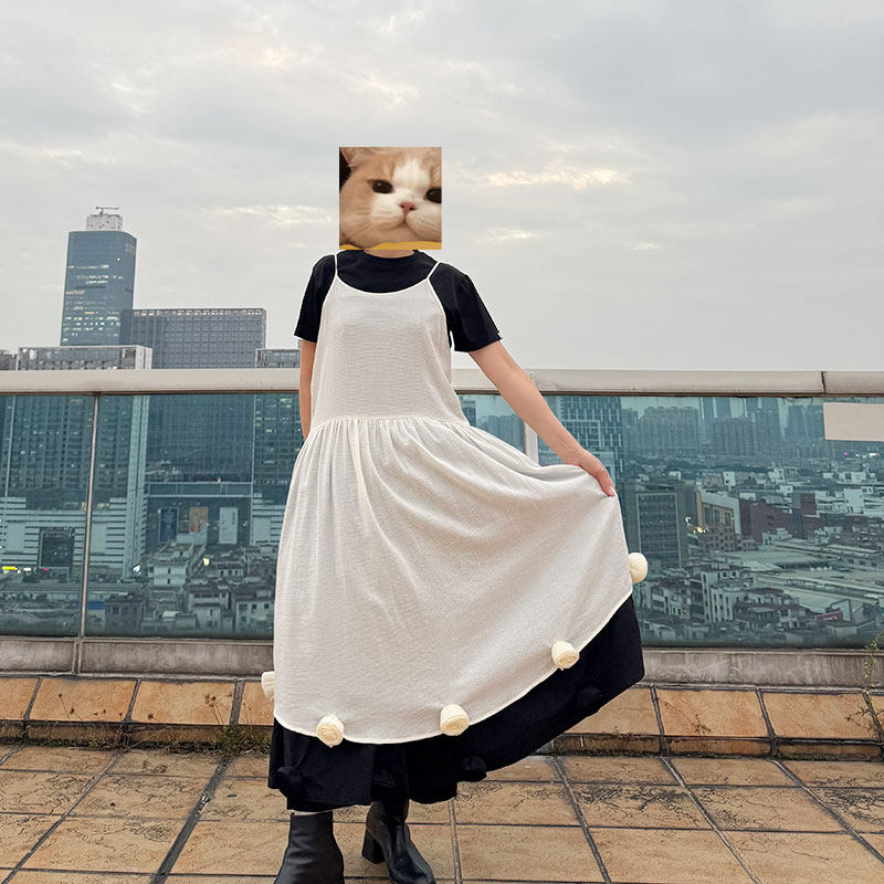 自产自销日系简约肌理感面料吊带连衣裙女宽松叠穿垂坠感中长裙