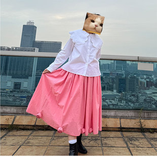 遮肉弹力腰头实口袋 中长款 日系钉花棉麻半裙女顺丰 包邮