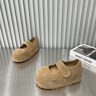 TTRR2026春季新款圆头厚底增高勃肯鞋女百搭平底时尚玛丽珍女鞋潮