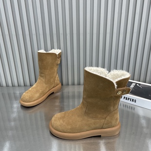 圆头棉靴 休闲短靴加绒保暖时尚 中筒平底套筒雪地靴女2025冬季 新款