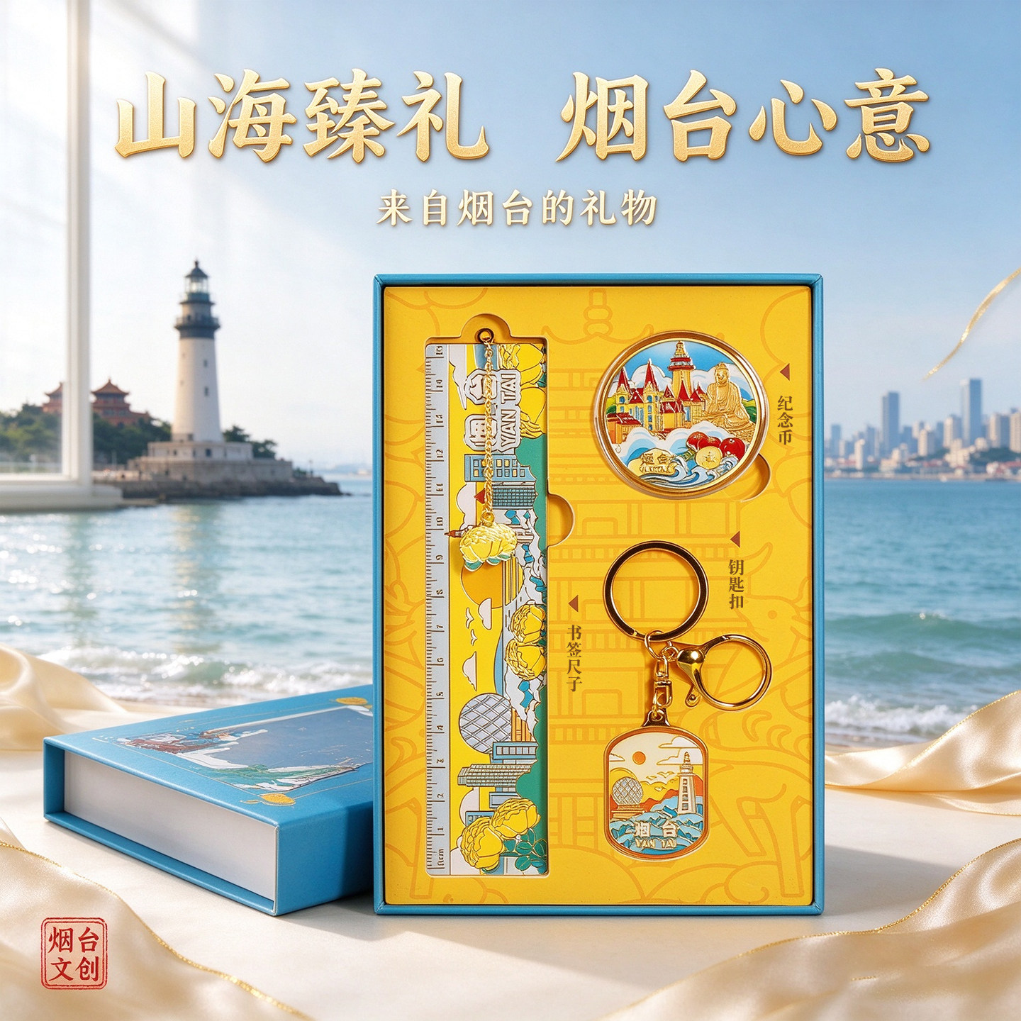 烟台文创纪念品书签钥匙扣纪念币礼盒套装周边城市旅游伴手礼物