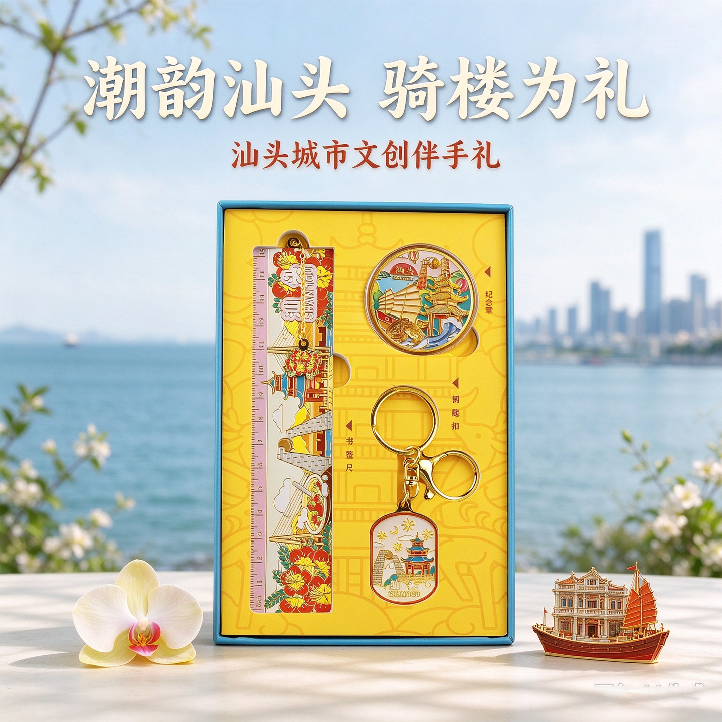 汕头文创纪念品礼盒套装钥匙扣书签尺子周边送朋友城市伴手礼物