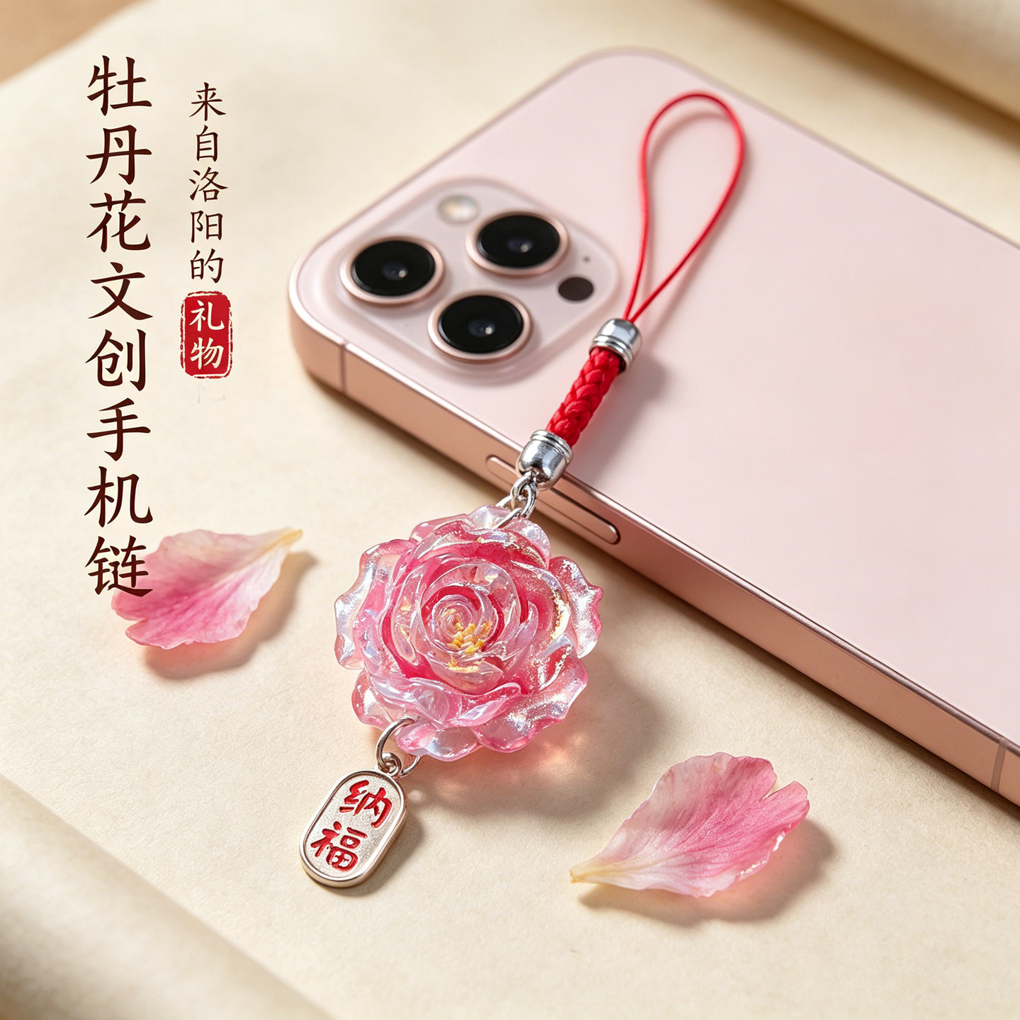 手机挂链洛阳牡丹文创纪念品背包包饰品女生旅游国风送朋友伴手礼