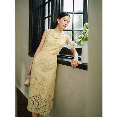 真丝绣花蕾丝无袖