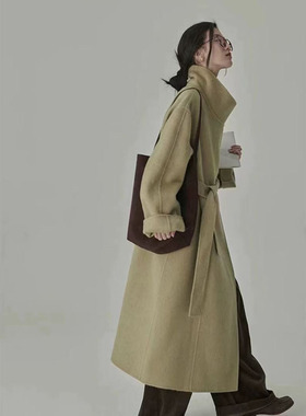 韩版高端立领羊毛双面呢大衣2025秋冬新款毛呢中长款宽松大版外套