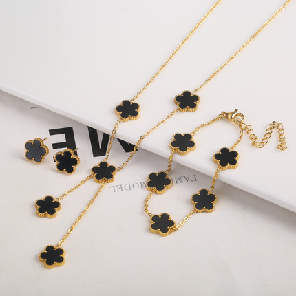 Cross-Border Best-Selling Item: Lucky Five-Petal Plum Blossom Women's Necklace, Earrings, and Bracelet Three-Piece Set, European and American Light Luxury Style Set