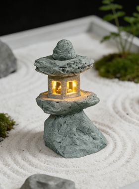 禅意中式小石灯造景摆件鱼缸盆景假山微景观书房茶桌家居装饰古风