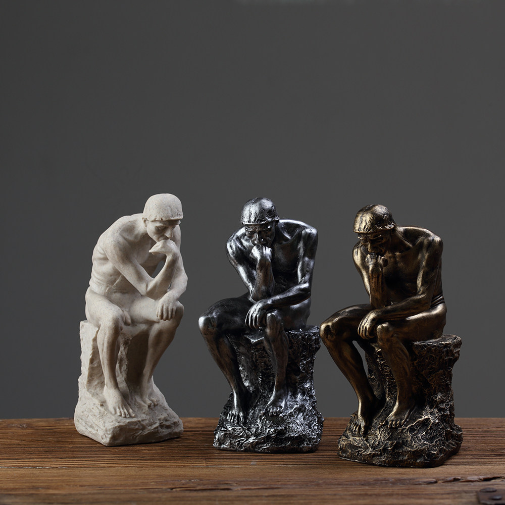 北欧人物像雕像摆设书房书柜摆件书桌隔断装饰品思想者雕塑沉思者