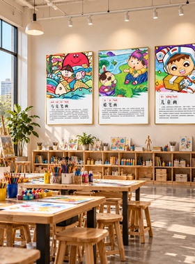儿童美术培训班装饰画沙画简笔画室墙面布置艺术文化素描书法挂画
