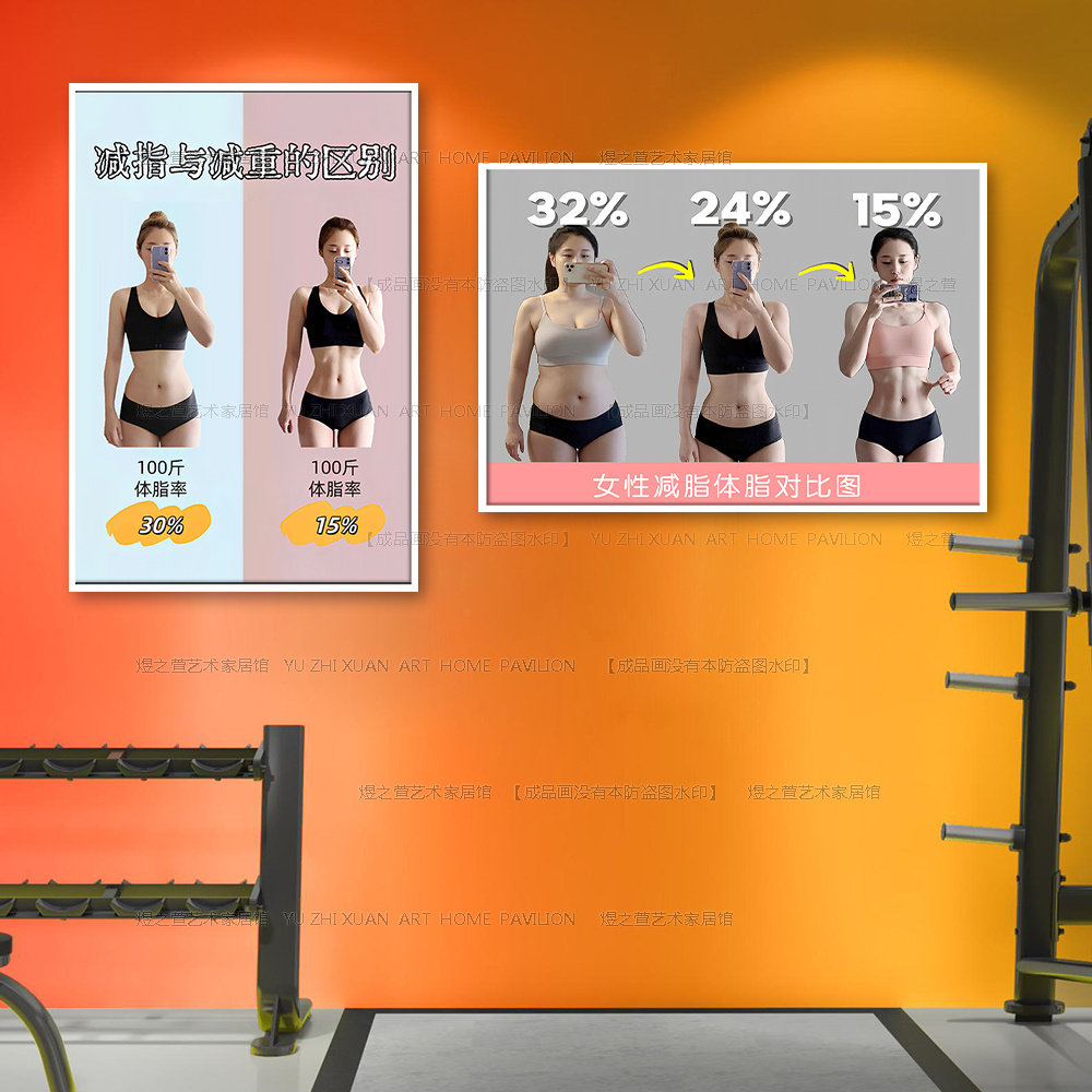 健身房装饰画瑜伽工作室普拉提馆挂画减肥瘦身壁画马甲线减脂墙画
