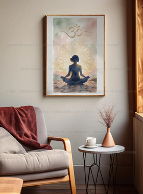 禅意佛像莲花佛陀普拉提工作室装饰画瑜伽欧姆教室挂画打坐墙壁画