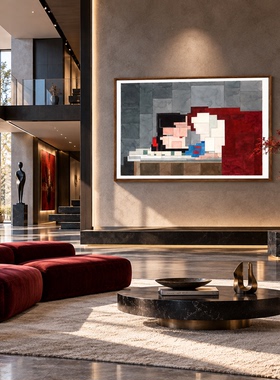 像素马赛克装饰画音乐美术教室油画抽象创意艺术钢琴上方壁画抽象