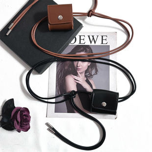 小众复古棕色皮绳腰带包女装 皮带迷你网红耳机包 饰配连衣裙子个性