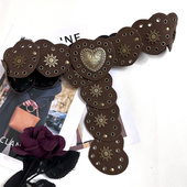 棕色复古西部牛仔风爱心腰带配饰女装 饰配裙子西装 金属铆钉宽皮带