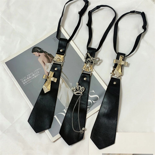 免打皮革领带领结新款朋克风衬衫