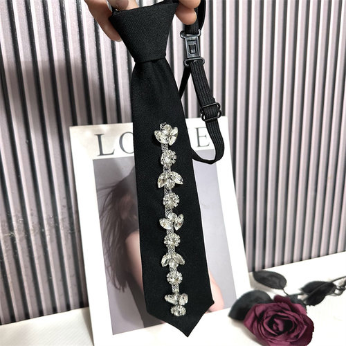 水钻jk领带免打结女衬衫配饰小众设计感拍照摄影学院风黑色领带潮