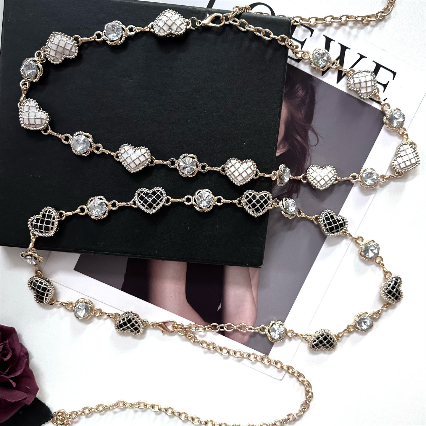 时尚爱心水钻腰链ins配饰连衣裙金属链条腰带装饰裙子新款