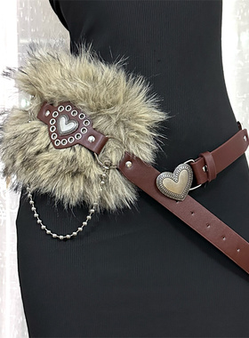 毛毛腰带Y2k亚文化复古百搭毛绒腰链皮草腰封辣妹性感腰饰女士潮