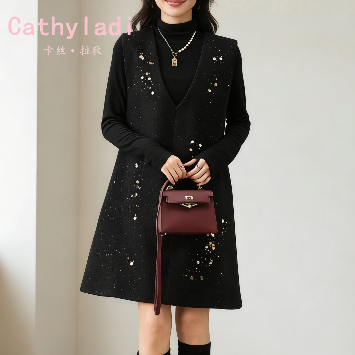 CATHYLADI黑色法式名媛时尚套装