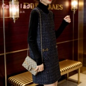 CATHYLADI法式 圆领亮丝背心小香风套装 连衣裙女25秋冬粗花呢名媛