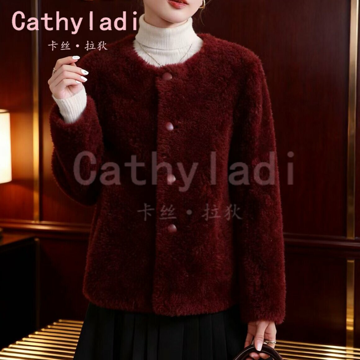 CATHYLADI小香风加厚圆领外套2026年冬季时尚轻奢优雅保暖上衣女