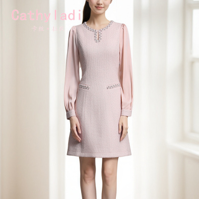 CATHYLADI法式小香风粉色连衣裙