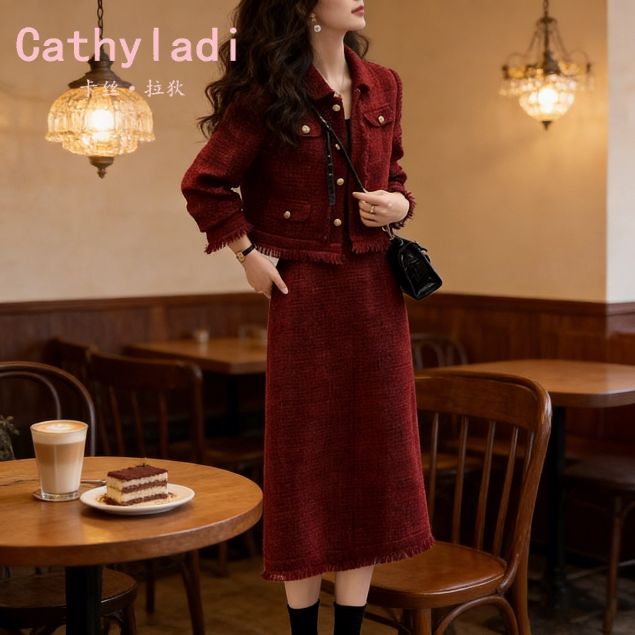 CATHYLADI高级感翻领外套半身裙两件套2025秋季小香风通勤套装女,女装/女士精品,时尚套装,淘宝优惠券,粉丝福利购,淘宝优惠卷