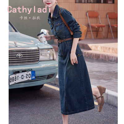 CATHYLADI法式通勤牛仔连衣裙