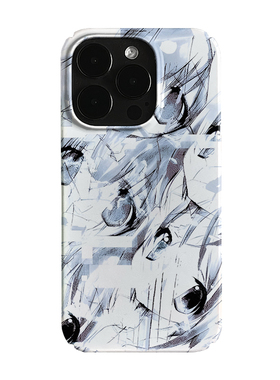 蓝色二次元故障风艺术潮流小众高级感卡通iPhone14pro+苹果15promax菲林手机壳新款13/12mini的适用华