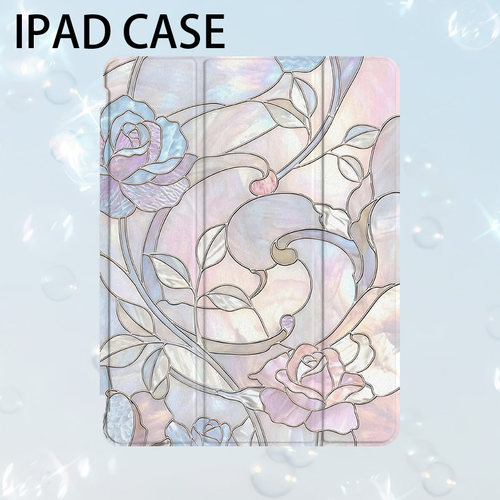 复古花纹艺术ins小众适用平板壳iPad7/8/9/10壳2020带笔槽Air2/3/4/5苹果2021第九代11Pro三折min