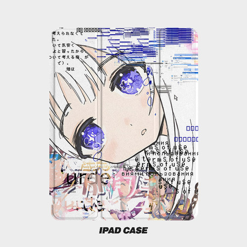 二次元故障艺术Y2K艺术ins小众适用平板壳iPad7/8/9/10壳2020带笔槽Air2/3/4/5苹果2021第九代11Pro三折min
