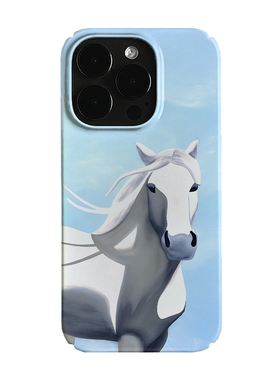 白色俊马艺术小众适用高级感卡通iPhone16pro+苹果15promax菲林手机壳新款13/1214proVIVO90