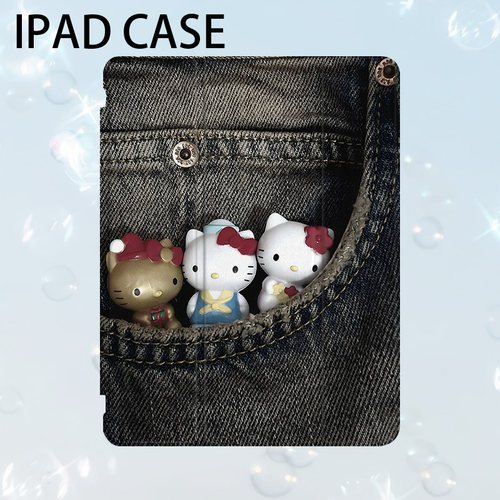 牛仔口袋玩偶艺术ins小众适用平板壳iPad7/8/9/10壳2020带笔槽Air2/3/4/5苹果2021第九代11Pro三折min