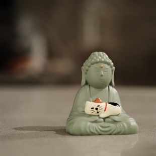 平常心佛像猫猫摆件玄学禅意装饰品办公室桌面平静心灵创意礼物