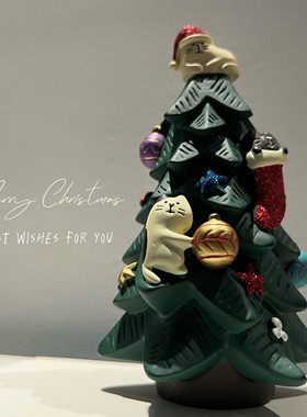 满大一棵圣诞树三只小猫松树糖果桌面公仔圣诞节装饰小摆件礼物