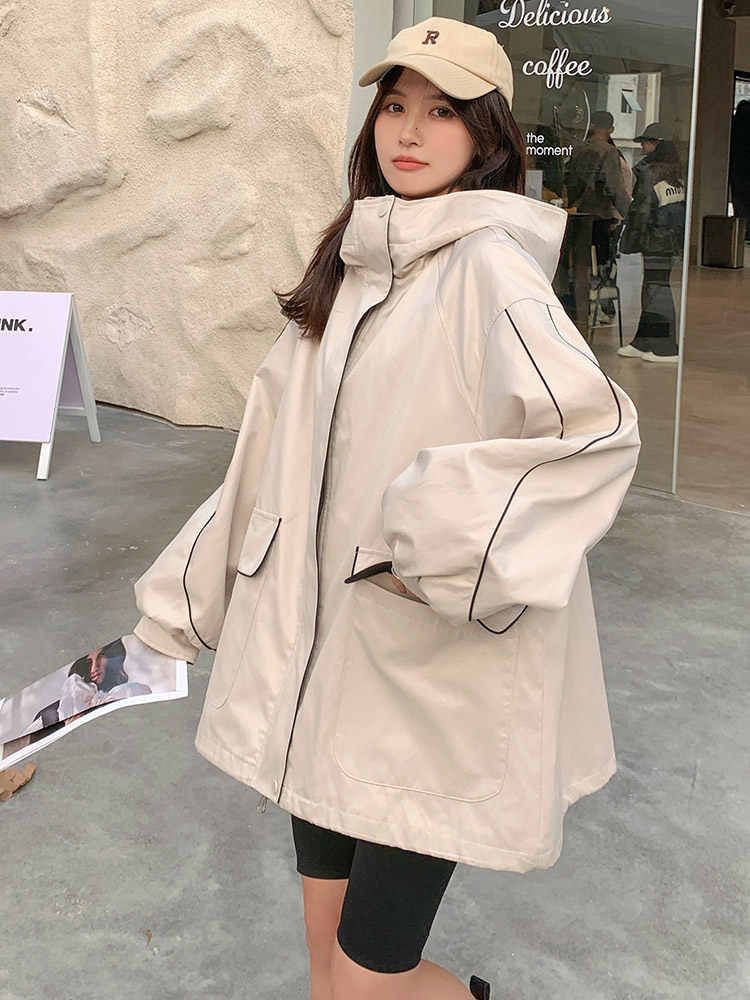 高级感超好看工装风衣外套女春秋2025年新款宽松休闲连帽冲锋衣潮,女装风衣,浙宝100