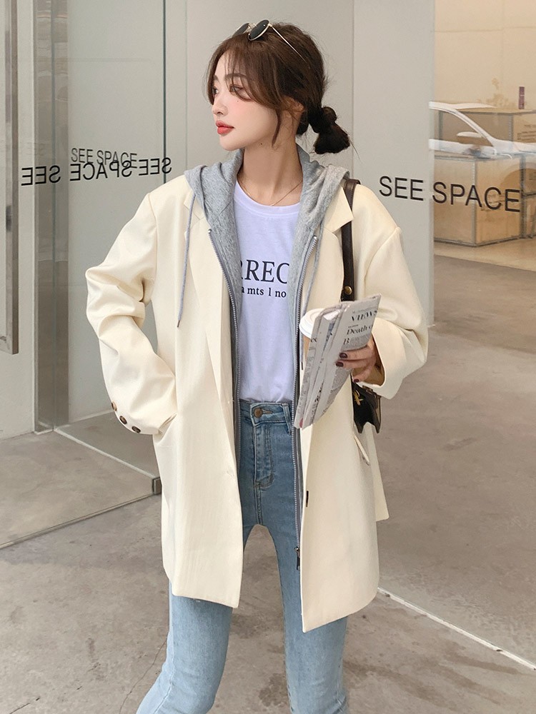 设计感连帽拼接小西装，数据很好2213-P115K178,女装风衣,浙宝100