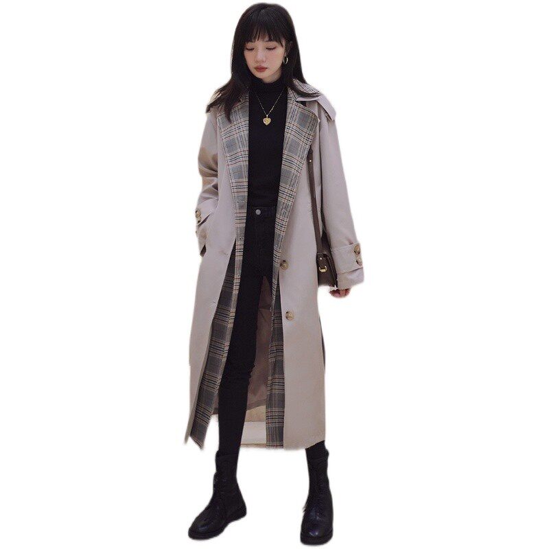 大量现货主推春装拼接风衣女中长款077-2197-P145-K198,女装风衣,浙宝100