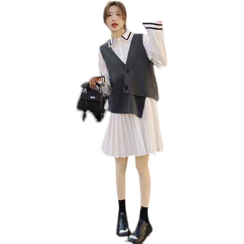 高知穿搭miu系马甲配衬衫连衣裙女2025超火独特漂亮大方得体套装,女装套装/套裙,浙宝100