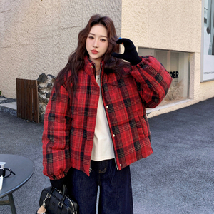 [新款】巨好看红色格子短款羽绒服女款外套B100-8679-p255-k368，女装羽绒服，浙宝100