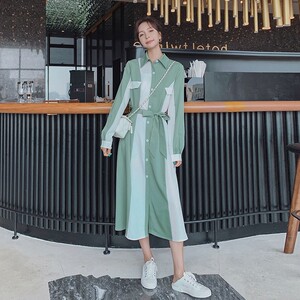 现货可主推。2023春季新款拼接撞色连衣裙077-2122-P115-K168图片