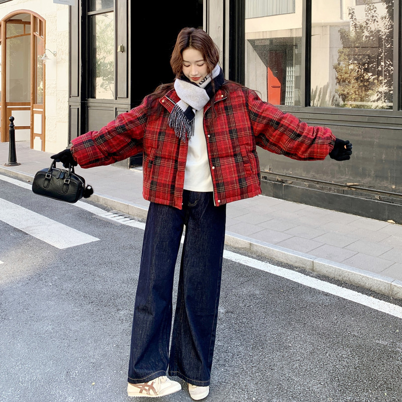 [新款】巨好看红色格子短款90羽绒服女款外套B100-8679-p255-k368,女装羽绒服,浙宝100