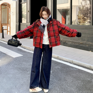 [新款】巨好看红色格子短款90羽绒服女款外套B100-8679-p255-k368图片
