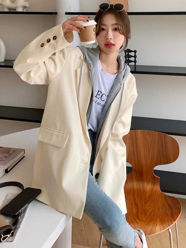 设计感连帽拼接小西装，数据很好2213-P115K178,女装风衣,浙宝100