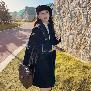学院风海军领毛呢厚外套女秋冬2024新款韩系高级感小个子呢子大衣图片
