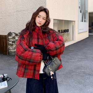 [新款】巨好看红色格子短款90羽绒服女款外套B100-8679-p255-k368图片