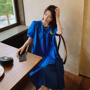 法式克莱因蓝连衣裙女夏2025新款赫本风别致惊艳气质宽松显瘦裙子图片