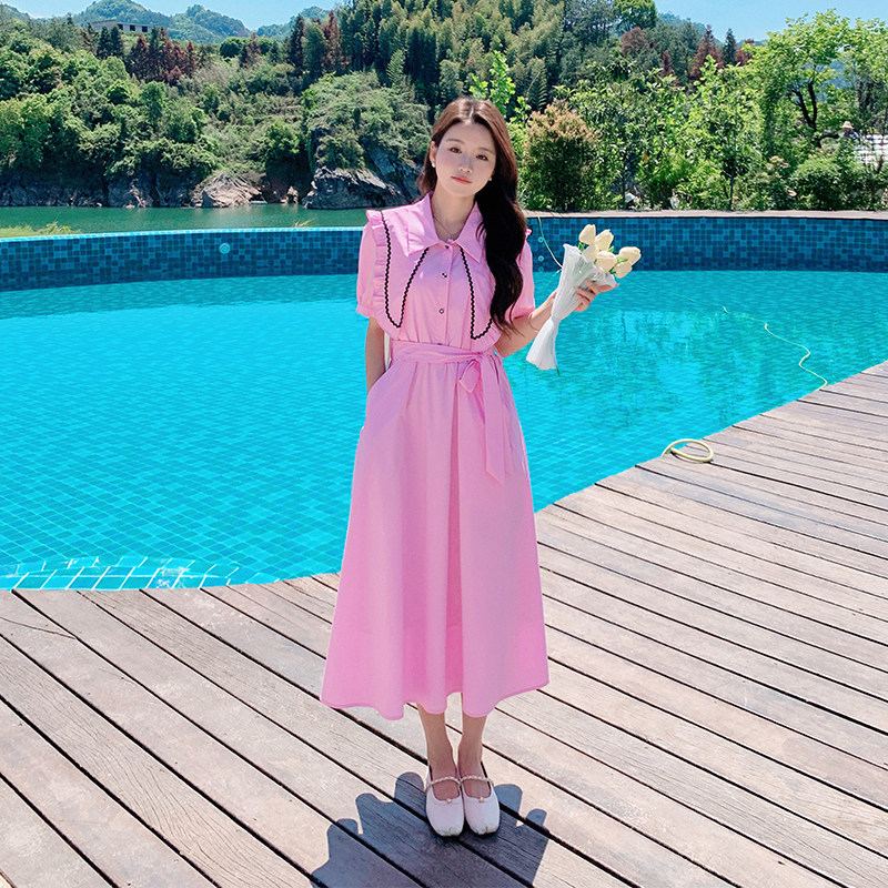 现货，韩版甜美气质仙美玫粉色连衣裙女3173-P115-K168,女装连衣裙,浙宝100